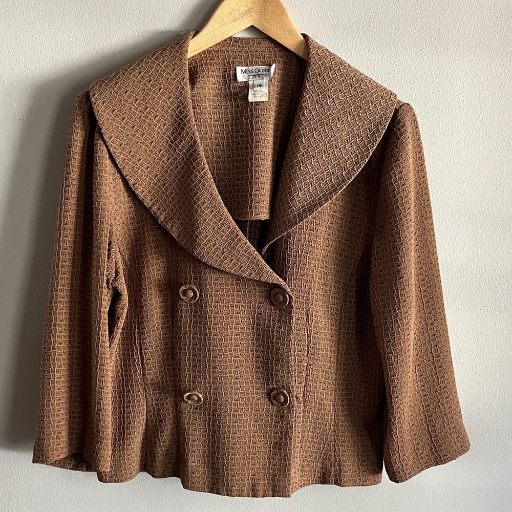 Vintage Miss Dorby Textured Peplum Blazer Brown 90s L XL